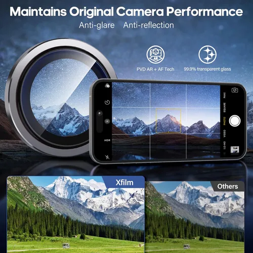 Vista 4 de Xfilm para iPhone 17 Air Protector de Lente de Cámara Protector de Pantalla de Lente Individual Original Dureza 9H, Resistente a Rayones, Negro
