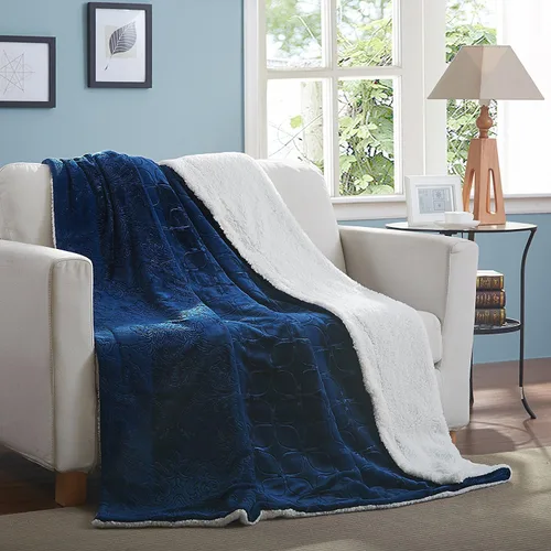 Vista 2 de Tache Elegant Embossed Sherpa Bed Throw Blanket (Blue, 50 x 60 Inch)