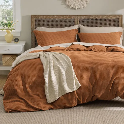 Vista 16 de Bedsure Funda de Edredón de Lujo Tipo Waffle Tamaño Queen - Juego de Funda de Edredón Texturizada, Suave, Juego de Ropa de Cama Transpirable