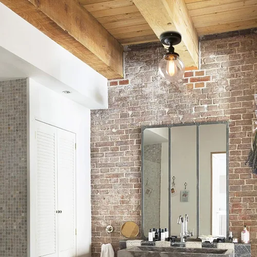 Vista 5 de Pathson lámpara de techo estilo industrial antiguo de 5.9 pulgadas con panel de montaje con bola de cristal transparente, negro, 60.00watts, 120.00