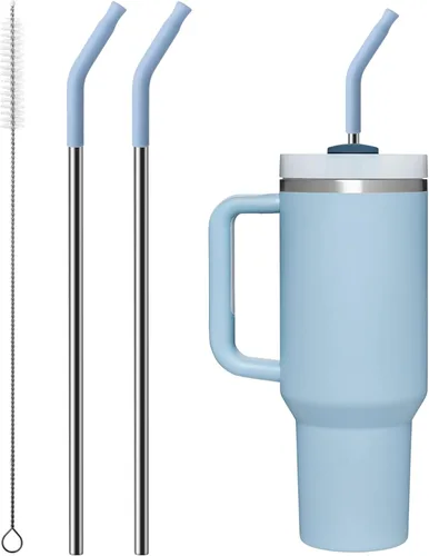Vista 16 de Pajitas metálicas reutilizables con puntas de silicona para vaso Stanley de 30 oz, 2 piezas de pajitas de acero inoxidable de 30 oz de reemplazo