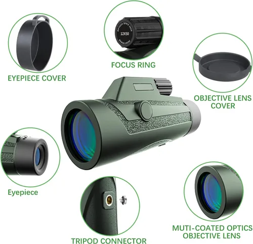 Vista 4 de Monocular Telescope, 12×50 HD Monocular Telescope with Smartphone Holder & Tripod, High Power Compact Monoculars for Adults Kids for Bird Watching