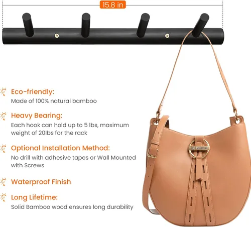 Vista 3 de Homode Ganchos de Pared de Madera, Ganchos de Madera Naturales para Abriguar Montados en la Pared, Perchero Adhesivo y con Tornillo para Colgar