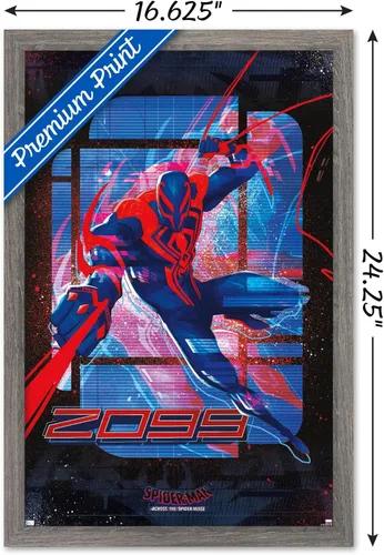 Vista 3 de Trends International Marvel Spider-Man: Across the Spider-Verse - Póster de pared de Spider-Man 2099, 14.72 x 22.37 pulgadas, versión enmarcada