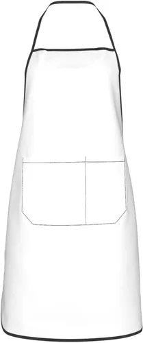 Vista 2 de Polyester Apron with Pockets, White with Black Edge, Stain Resistant, Full-Width Single-Side Print for Kitchen, Restaurant, Supermarket
