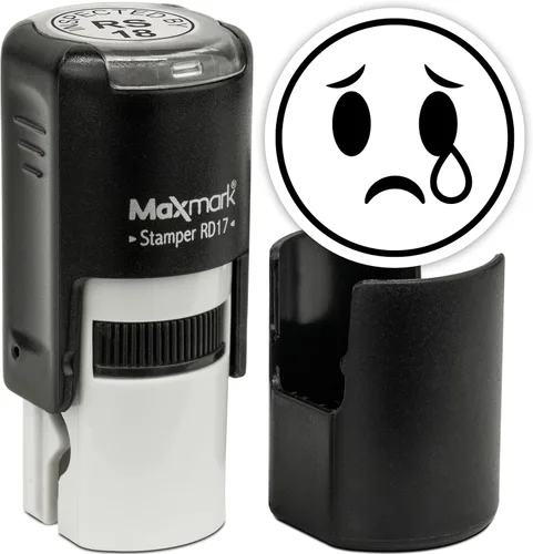 Vista 12 de MaxMark Sello de Emoji Autoentintado Redondo - Enojada - Tinta Negra
