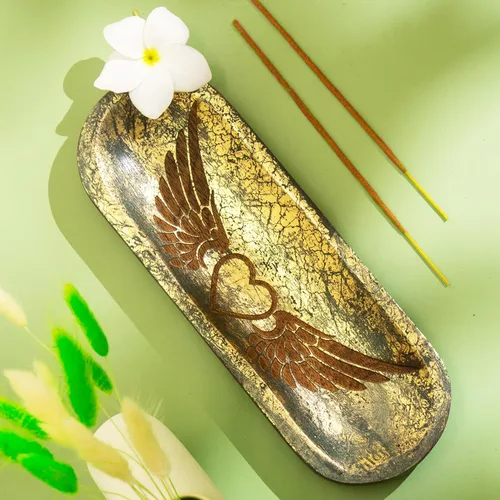 raajsee Soporte para quemador de incienso tallado a mano, atrapa cenizas, soporte para varillas de incienso, meditación y yoga, gran regalo para