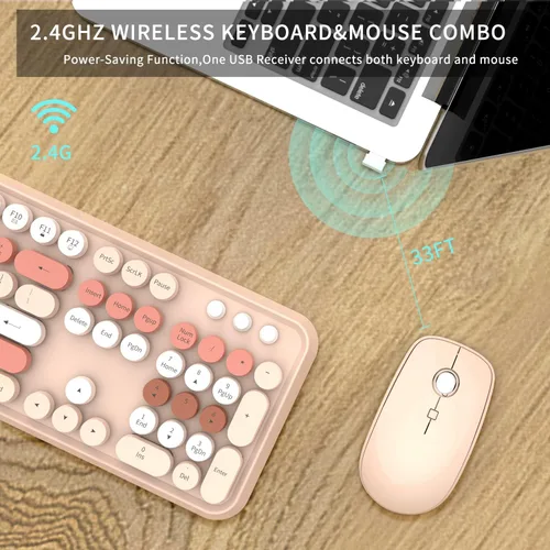 Vista 3 de SADES Combo de teclado y mouse inalámbricos V2020, teclado inalámbrico colorido con teclas redondas, conexión sin caída de 2.4 GHz, larga duración