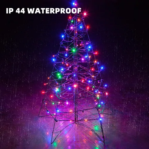 Vista 4 de Dazzle Bright - Tira de 100 luces LED de Navidad de 33 pies, impermeable para interiores y exteriores, luces de Navidad multicolores con cable Verde
