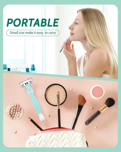 Vista 7 de 1 maquinilla de afeitar de viaje para mujer con 12 recambios de cuchillas, color verde