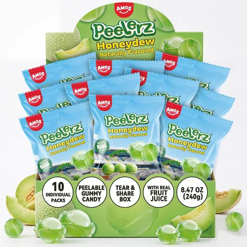 Vista 18 de AMOS Peelerz - Paquete variado de gomitas pelables, sabor mango, uva, manzana verde y piña, hecho con jugo de fruta real, 4 bolsas, 13.22 oz (375 g)