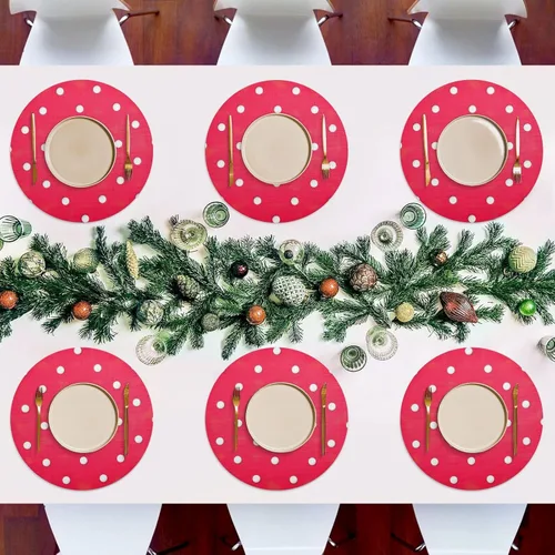 Vista 7 de White Polka Dot Red Dinner Table Placemats, Heat Resistant Non Slip Washable Table Placemats for Kitchen one sizex1
