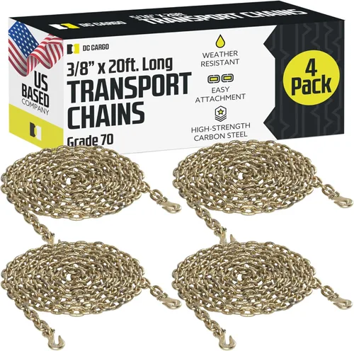 Vista 8 de Cadenas de transporte de amarre de carga DC – Cadena de remolque resistente con cadena de grado 70 de 5/16 pulgadas, ganchos de cadena de troncos