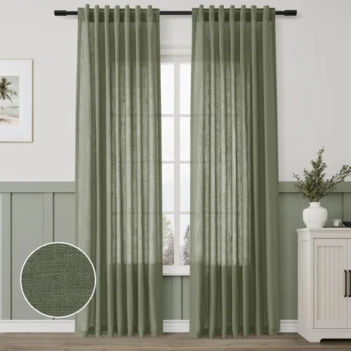 Vista 43 de Aersas Aqua Green Linen Curtains 84 Inches Long 2 Panels Set Back Tab Rod Pocket Living Room Curtain Farmhouse Rustic Light Filtering Hook Drapes