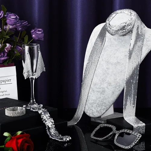 Vista 7 de Xtinmee Conjunto de 6 piezas de traje de discoteca de los años 70 para mujer, disfraz de discoteca, overol de joyería, diadema, pulsera, collar