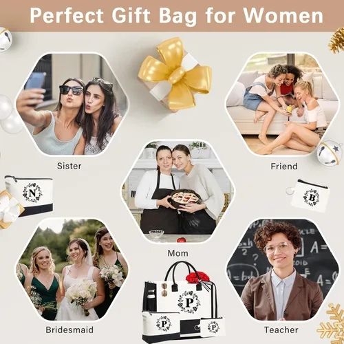 Vista 42 de Monogram - Bolsas de lona personalizadas con iniciales para mujer, bordado de doble cara, bolsas de playa, regalos para mujeres