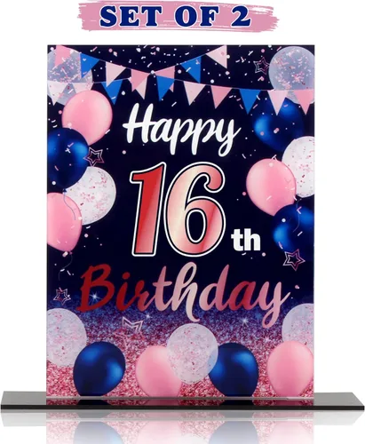 Vista 16 de LINGTEER Decoración de cumpleaños, soporte para globos, centros de mesa de acrílico, póster impreso de feliz 50 cumpleaños, centros de mesa de Negro