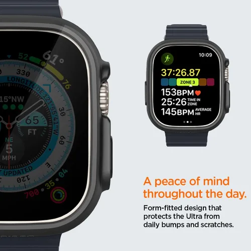 Vista 4 de Spigen para Apple Watch Ultra 3/2/1 Funda, ajuste delgado 49mm, cubierta protectora de PC resistente a los arañazos y a los golpes ligera - Negro