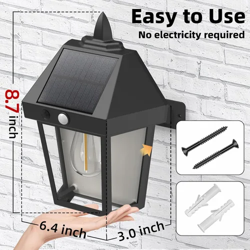 Vista 7 de DERAYSION Luces solares para porche al aire libre, faroles solares de pared de 9 pulgadas con sensor de movimiento, 3 modos de brillo ajustable