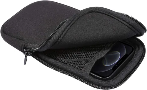 Vista 3 de Funda de neopreno de tamaño pequeño para teléfono celular, con cremallera y correa para el cuello para iPhone 17, 16, 16e, 15 14 Pro, iPhone 13 12