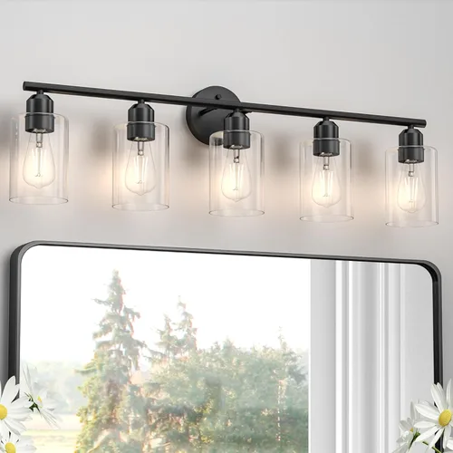 Vista 20 de Espird Lámpara de baño negra de 3 luces para tocador, moderna lámpara de pared para baño, lámpara de pared de granja, apliques de pared negro mate