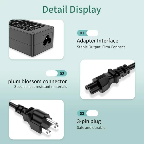 Vista 5 de Reemplazo de 65W para Cargador de Laptop HP Probook, Envy, Pavilion, Stream, EliteBook, X360 Cargador de Computadora con Punta Azul Cable