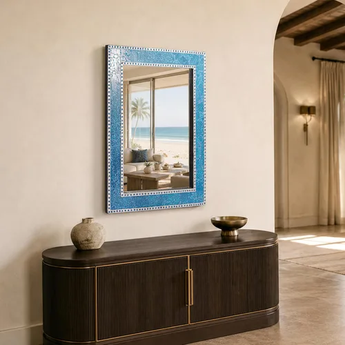 Vista 3 de Espejo de pared de mosaico de vidrio agrietado, espejo de mosaico decorativo de 30 pulgadas, espejo de baño hecho a mano, espejo de acento de negro
