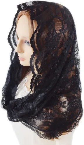Vista 3 de PAMOR Infinity Chapel Veil Floral Latin Mass Head Cover Lace Scarf Mantilla Veils for Church