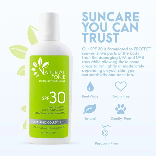 Vista 4 de SPF30 Protector solar natural de amplio espectro, protector solar mineral calmante e hidratante, vegano, bloqueador solar sin parabenos, protector