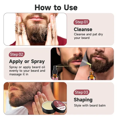 Vista 7 de Kit de crecimiento de barba y bálsamo para barba - Kit de crecimiento de barba con concentración de 5% de biotina para hombres, ingredientes