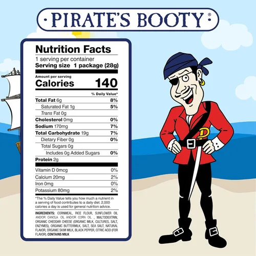 Vista 3 de Pirate's Booty Bocadillos de queso cheddar blanco envejecido, sin gluten, aperitivos saludables para niños, aperitivos de Halloween, bolsas