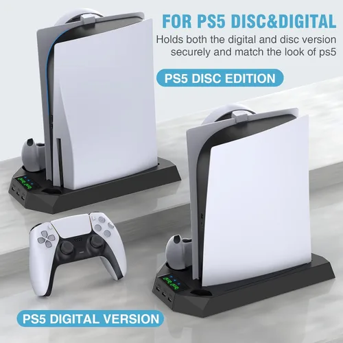 Vista 2 de PS5 PS5 Slim Stand and Cooling Station with Dual Controller Charging Station for PlayStation 5 Console, PS5 Accessories Incl. Controller Charger