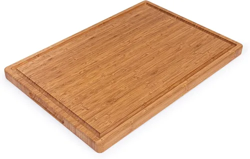 Vista 3 de Tabla de cortar de bambú con asas y ranuras para jugos, 12 x 9 x 0.47 pulgadas, tabla de cortar de cocina de madera carbonizada