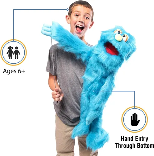 Vista 2 de Marioneta de monstruo azul de 30 pulgadas, títere de estilo ventrílocuo de cuerpo entero