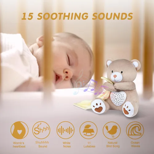 Vista 2 de BEREST Chupete para dormir recargable para bebé Oso, Latidos del corazón de mamá y nanas, Sonido de ruido blanco, Proyector de luz nocturna