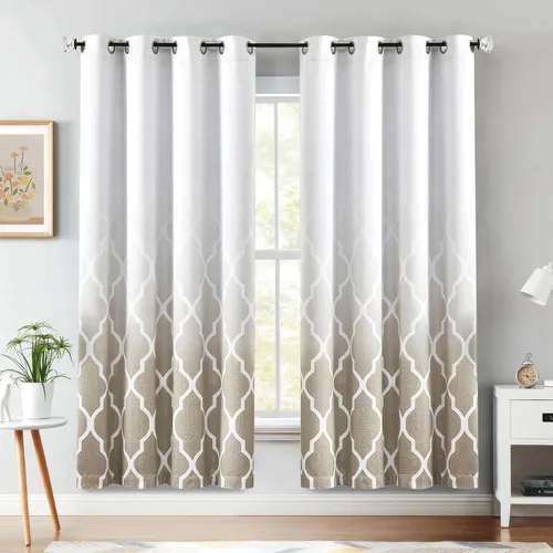 Vista 22 de Cortinas Metro Parlor Ombre 100% opacas de 72 pulgadas de largo, 2 paneles para sala de estar, dormitorio con patrón geométrico marroquí azul