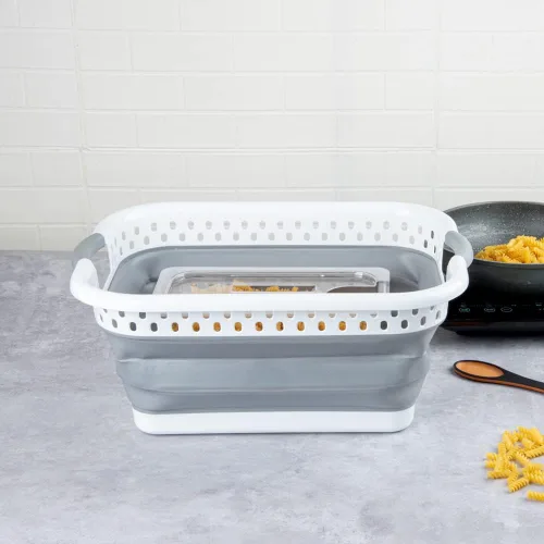 Vista 4 de Restaurantware Contenedor de almacenamiento plegable de plástico gris base - 21 "x 15 12" x 8 34" - Caja de 1 unidad