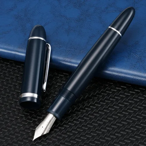 Vista 4 de Jinhao X159 - Pluma estilográfica #8 de punta media, color azul con clip plateado, acrílico de gran