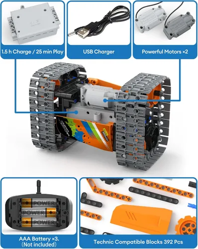 Vista 5 de Opmind Kit de Construcción de Control Remoto STEM 5 en 1, Set de Proyectos de Bloques Erector de 392 Piezas, Juguetes para Niños de 8 a 12 Años