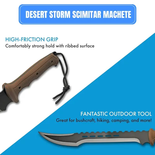 Vista 3 de SZCO Machete de cimitarra Desert Storm de 25 pulgadas – Machete de sierra de espiga completa con hoja de acero inoxidable 420 de 18 pulgadas, mango