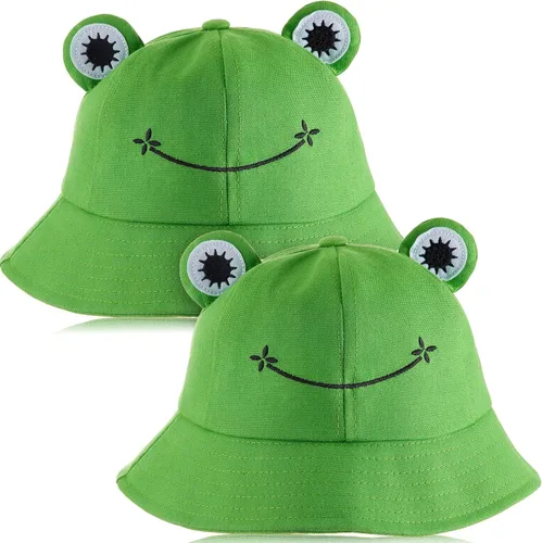 2 piezas de rana cubo sombrero lindo pescador rana cubo protección solar sombrero ancho ala pescador sombrero