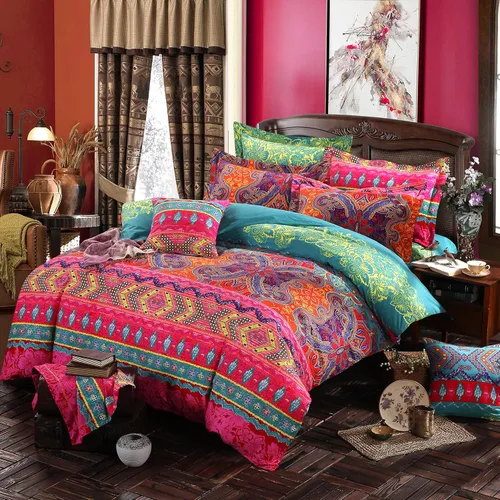 Vista 6 de FADFAY Juego de funda de edredón exótica bohemia, tamaño KingCalifornia King, 100% algodón cepillado, suave, bohemio, ropa de cama con estampado