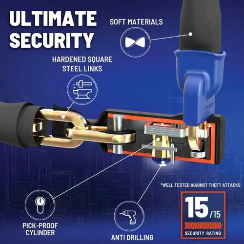 Vista 2 de PENTAGON Bike Chain Key Lock - Magnetic Patented Gold Secure Heavy Duty Anti Theft Lock for Bicycles E-Bikes Scooters and Motorcycles - Maximum