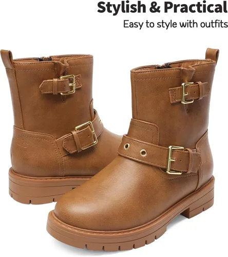 Vista 4 de DREAM PAIRS Botines impermeables con cremallera lateral para niñas pequeñas y grandes