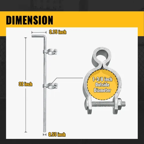 Vista 3 de VIVIDA Varilla de caída de puerta de 1-3/8 x 32 pulgadas, perno de caña resistente para valla de eslabones de cadena, barra de caída para puerta