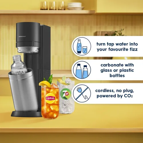 Vista 2 de SodaStream E-Duo - Máquina de agua con gas (negro) con 60 litros de CO2, 1 botella de carbonatación sin BPA y (1) botella de vidrio de 1 litro