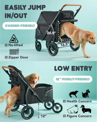 Vista 3 de Zoosky Cochecito para mascotas para perros grandes de hasta 110 libras, cochecito grande para mascotas múltiples mascotas, todo terreno con mango