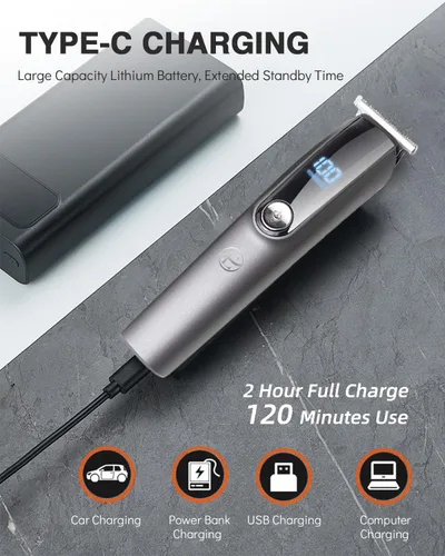 Vista 5 de E-Hunter Recortadora de barba para hombres – Kit de maquinilla de afeitar eléctrica 5 en 1, recortadora de pelo de nariz con pantalla LED, kit