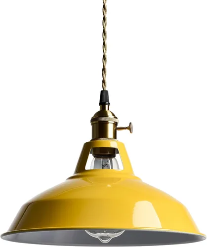 Vista 8 de CLAXY Luces Colgantes Industriales Blancas de Metal Estilo Granero con Interruptor E26, Lámpara de Techo Colgante para Cocina, Loft, Bar, Vestíbulo