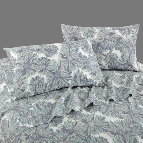 Vista 4 de Swanson Beddings Daisy Silhouette - Juego de sábanas 100% algodón sábana bajera, sábana encimera y dos fundas de almohada a juego (tamaño King)
